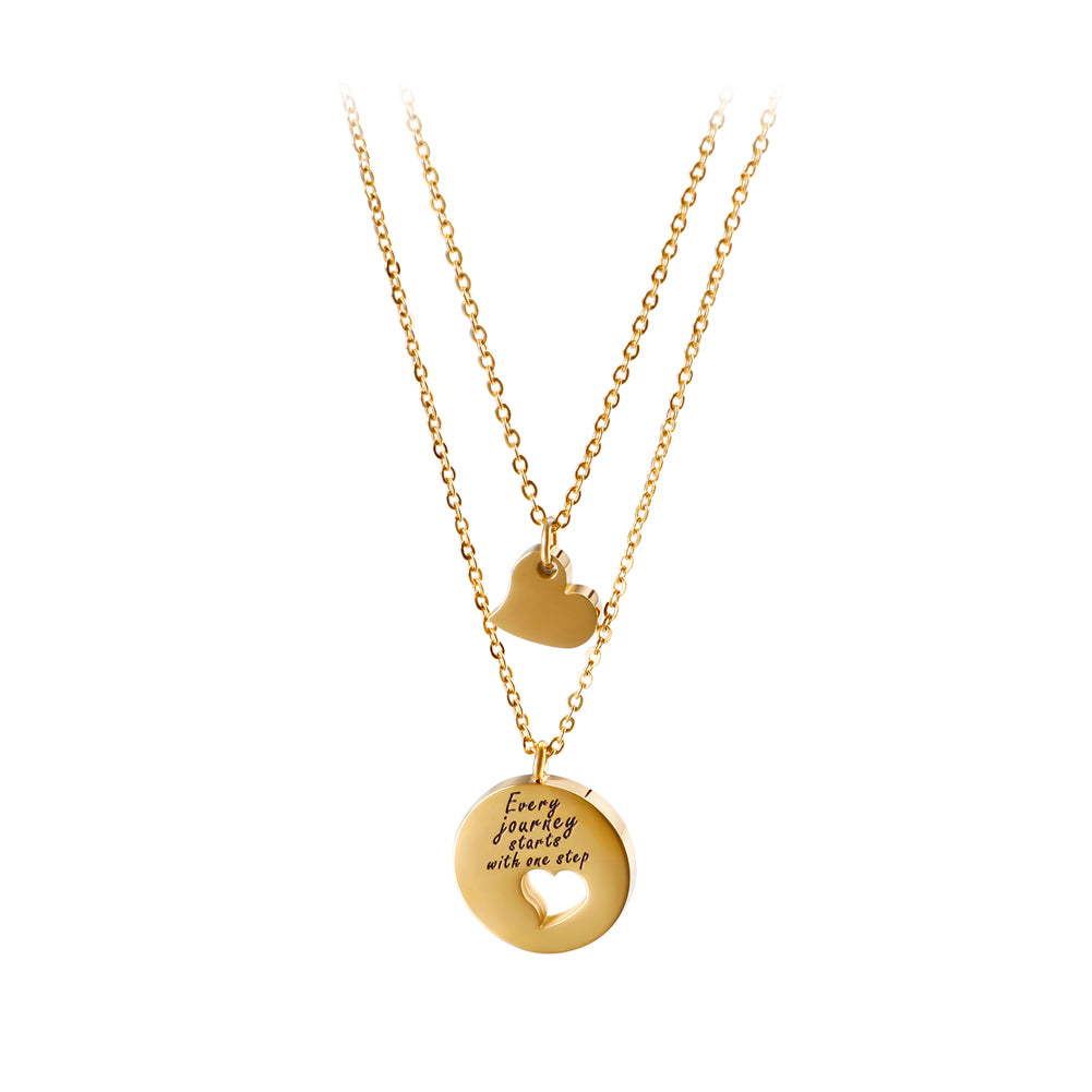 Simple and Fashion Plated Gold Geometric Round Heart-shaped 316L Stainless Steel Pendant with Double-layer Necklace