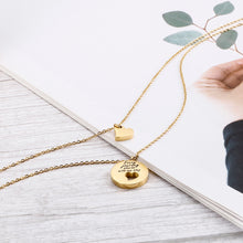 Load image into Gallery viewer, Simple and Fashion Plated Gold Geometric Round Heart-shaped 316L Stainless Steel Pendant with Double-layer Necklace