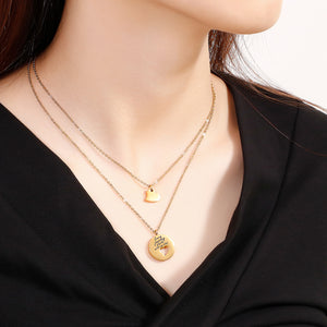 Simple and Fashion Plated Gold Geometric Round Heart-shaped 316L Stainless Steel Pendant with Double-layer Necklace