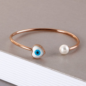 Fashion Creative Plated Rose Gold Devil's Eye Imitation Pearl 316L Stainless Steel Bangle
