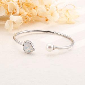 Fashion Simple Heart Shape White Cubic Zirconia Imitation Pearl 316L Stainless Steel Bangle