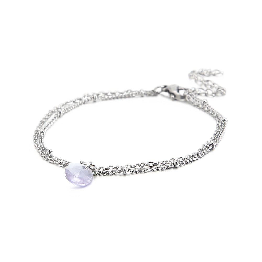 Simple and Fashion Geometric Light Purple Cubic Zirconia 316L Stainless Steel Double-layer Bracelet