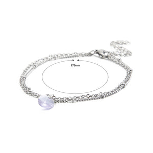 Simple and Fashion Geometric Light Purple Cubic Zirconia 316L Stainless Steel Double-layer Bracelet