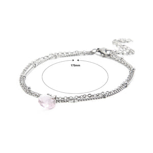 Simple and Fashion Geometric Pink Cubic Zirconia 316L Stainless Steel Double-layer Bracelet