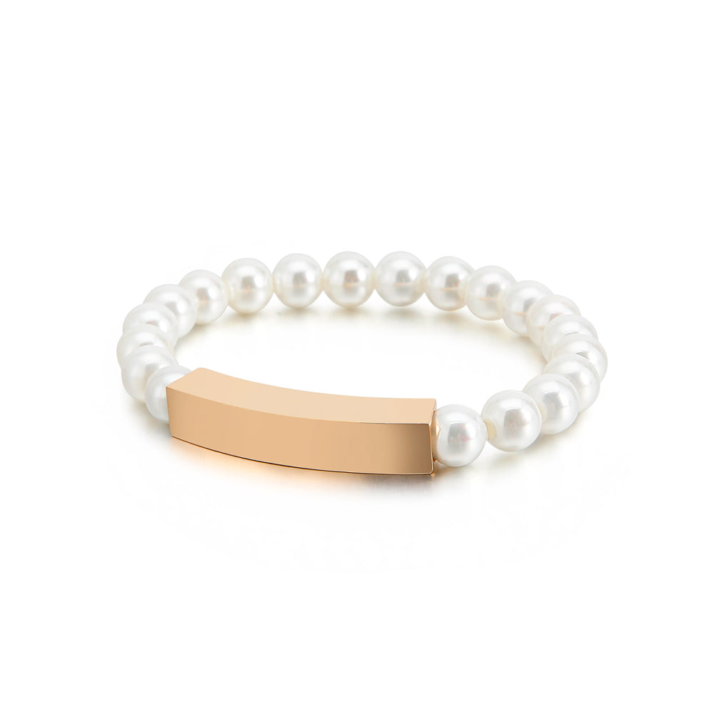 Fashion and Elegant Rose Gold 316L Stainless Steel Rectangular Imitation Pearl Beaded Bracelet
