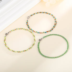 Simple Bohemian Geometry Green Crystal Beaded 316L Stainless Steel Double Bracelet