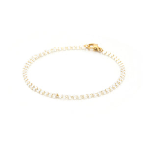 Simple Bohemian Plated Gold Geometric White Crystal Beaded 316L Stainless Steel Double Bracelet