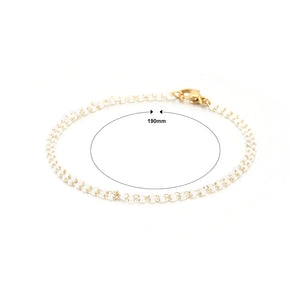 Simple Bohemian Plated Gold Geometric White Crystal Beaded 316L Stainless Steel Double Bracelet