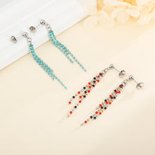 Load image into Gallery viewer, Simple and Fashion Geometric Color Crystal Tassel 316L Stainless Steel Earrings