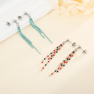 Simple and Fashion Geometric Color Crystal Tassel 316L Stainless Steel Earrings