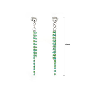 Simple and Fashion Geometric Green Crystal Tassel 316L Stainless Steel Earrings