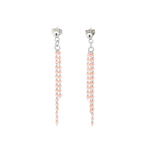 Simple and Fashion Geometric Pink Crystal Tassel 316L Stainless Steel Earrings