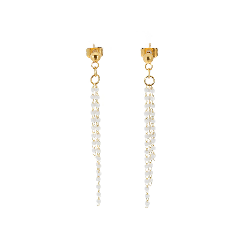 Simple and Fashion Plated Gold Geometric White Crystal Tassel 316L Stainless Steel Earrings