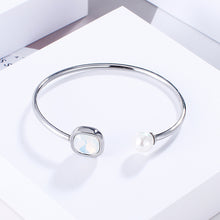 Load image into Gallery viewer, Simple and Fashion Geometric Square Cubic Zirconia Imitation Pearl 316L Stainless Steel Bangle