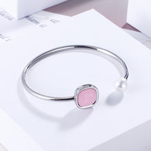 Load image into Gallery viewer, Fashion Simple Geometric Square Pink Cubic Zirconia Imitation Pearl 316L Stainless Steel Bangle