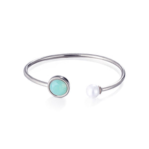 Fashion Simple Geometric Round Green Cubic Zirconia Imitation Pearl 316L Stainless Steel Bangle