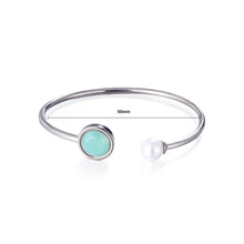 Load image into Gallery viewer, Fashion Simple Geometric Round Green Cubic Zirconia Imitation Pearl 316L Stainless Steel Bangle