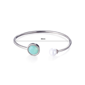 Fashion Simple Geometric Round Green Cubic Zirconia Imitation Pearl 316L Stainless Steel Bangle