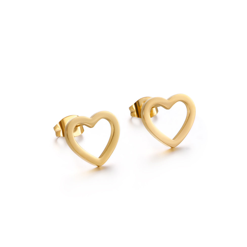 Simple and Romantic Plated Gold Hollow Heart-shaped 316L Stainless Steel Stud Earrings