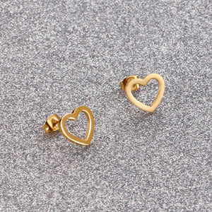 Simple and Romantic Plated Gold Hollow Heart-shaped 316L Stainless Steel Stud Earrings