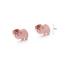 Load image into Gallery viewer, Simple and Cute Plated Rose Gold Elephant 316L Stainless Steel Stud Earrings with Cubic Zirconia