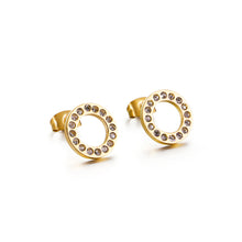Load image into Gallery viewer, Simple and Fashion Plated Gold Geometric Circle 316L Stainless Steel Stud Earrings with Cubic Zirconia