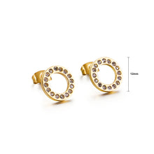 Load image into Gallery viewer, Simple and Fashion Plated Gold Geometric Circle 316L Stainless Steel Stud Earrings with Cubic Zirconia