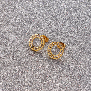 Simple and Fashion Plated Gold Geometric Circle 316L Stainless Steel Stud Earrings with Cubic Zirconia
