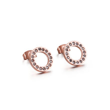 Load image into Gallery viewer, Simple and Fashion Plated Rose Gold Geometric Circle 316L Stainless Steel Stud Earrings with Cubic Zirconia