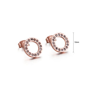 Simple and Fashion Plated Rose Gold Geometric Circle 316L Stainless Steel Stud Earrings with Cubic Zirconia