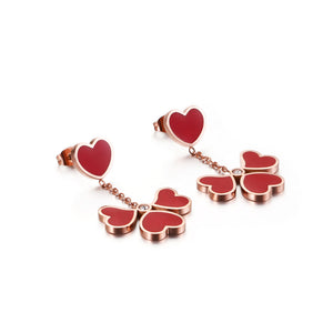 Fashion and Simple Plated Rose Gold Red Heart-shaped Tassel 316L Stainless Steel Earrings