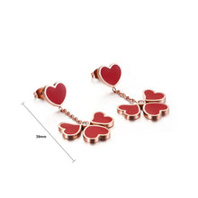 Load image into Gallery viewer, Fashion and Simple Plated Rose Gold Red Heart-shaped Tassel 316L Stainless Steel Earrings