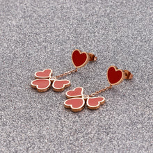 Load image into Gallery viewer, Fashion and Simple Plated Rose Gold Red Heart-shaped Tassel 316L Stainless Steel Earrings
