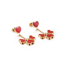 Load image into Gallery viewer, Fashion and Simple Plated Gold Red Heart-shaped Tassel 316L Stainless Steel Earrings