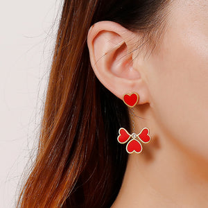 Fashion and Simple Plated Gold Red Heart-shaped Tassel 316L Stainless Steel Earrings