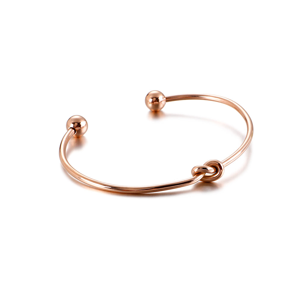 Simple and Creative Plated Rose Gold Knotted Round Bead 316L Stainless Steel Bangle
