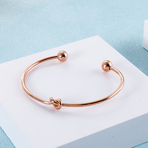 Simple and Creative Plated Rose Gold Knotted Round Bead 316L Stainless Steel Bangle