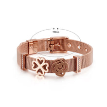 Load image into Gallery viewer, Fashion and Elegant Plated Rose Gold Four-leafed Clover Rose 316L Stainless Steel Mesh Bracelet