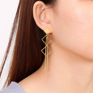 Fashion and Simple Plated Gold Geometric Rhombus Tassel 316L Stainless Steel Earrings
