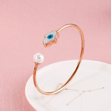 Load image into Gallery viewer, Fashion Personality Plated Rose Gold Devil&#39;s Eye Imitation Pearl 316L Stainless Steel Bangle