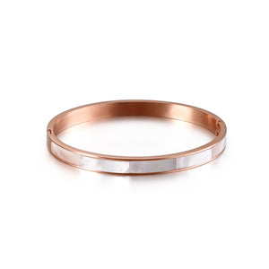 Simple Temperament Plated Rose Gold Geometric Round Shell 316L Stainless Steel Bangle