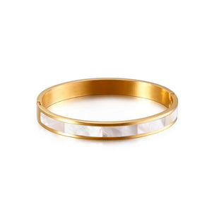 Fashion Simple Plated Gold Geometric Round Shell 316L Stainless Steel Thick Bangle