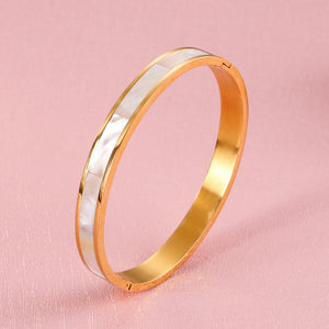 Fashion Simple Plated Gold Geometric Round Shell 316L Stainless Steel Thick Bangle