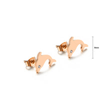 Load image into Gallery viewer, Simple and Lovely Plated Rose Gold Dolphin 316L Stainless Steel Stud Earrings with Cubic Zirconia
