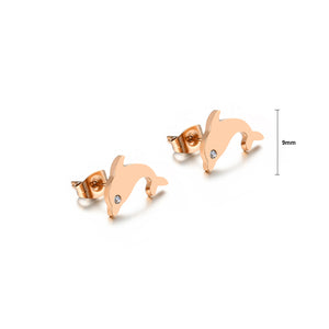 Simple and Lovely Plated Rose Gold Dolphin 316L Stainless Steel Stud Earrings with Cubic Zirconia