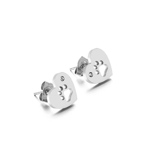 Simple and Cute Heart-shaped Hollow Paw Print 316L Stainless Steel Stud Earrings with Cubic Zirconia