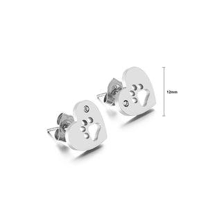 Simple and Cute Heart-shaped Hollow Paw Print 316L Stainless Steel Stud Earrings with Cubic Zirconia