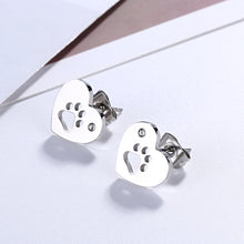 Load image into Gallery viewer, Simple and Cute Heart-shaped Hollow Paw Print 316L Stainless Steel Stud Earrings with Cubic Zirconia