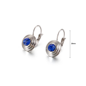 Simple and Fashion Geometric Round Blue Cubic Zirconia 316L Stainless Steel Earrings