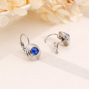 Simple and Fashion Geometric Round Blue Cubic Zirconia 316L Stainless Steel Earrings